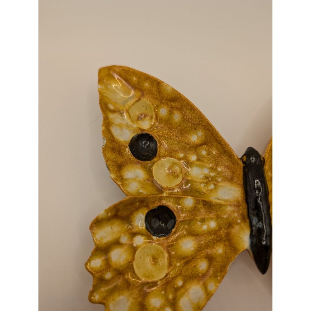 Handmade Pottery Butterfly Ashtray / Catch all Trinket 70s oranges yellow 6" - Picture 2 of 8